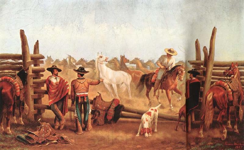 James Walker Vaqueros roping horses in a corral